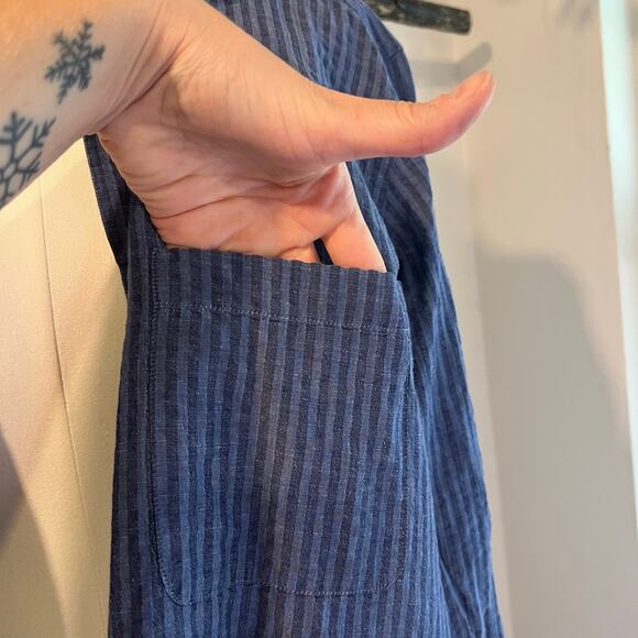 Ordean Blue Vertical Striped Long Sleeve Button Down Linen Shirt Italy Size XL - Picture 3 of 14